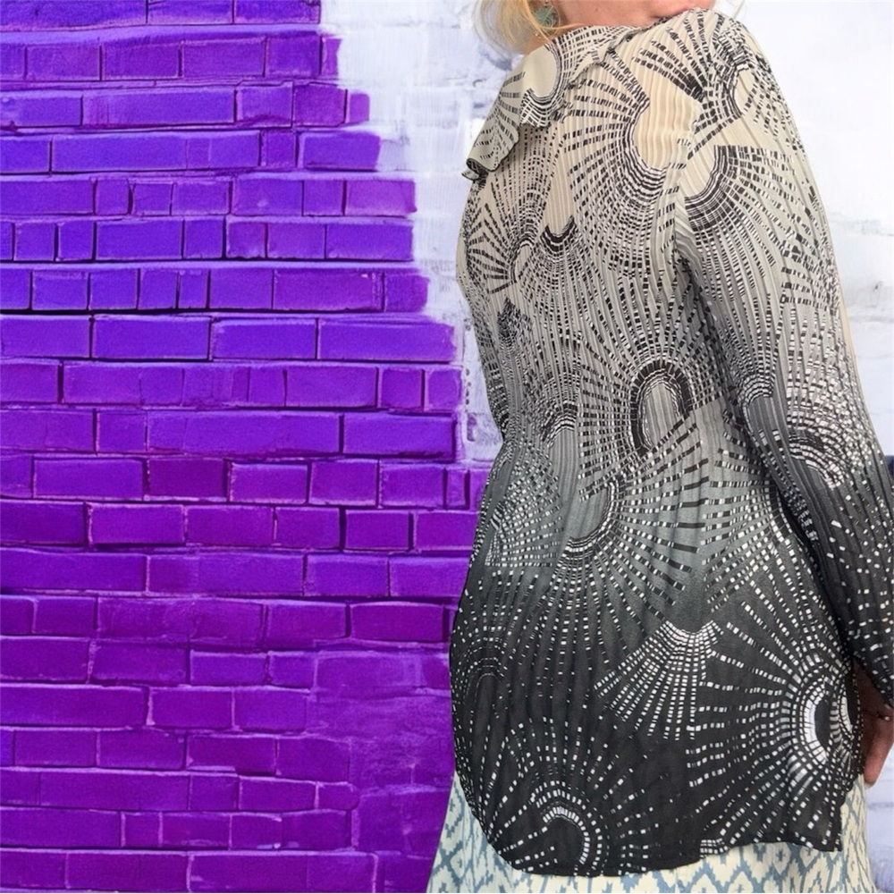 VTG Y2K Sunny Leigh Black & White Long Sleeve Button up Blouse XL Fairy Goth - Picture 5 of 9